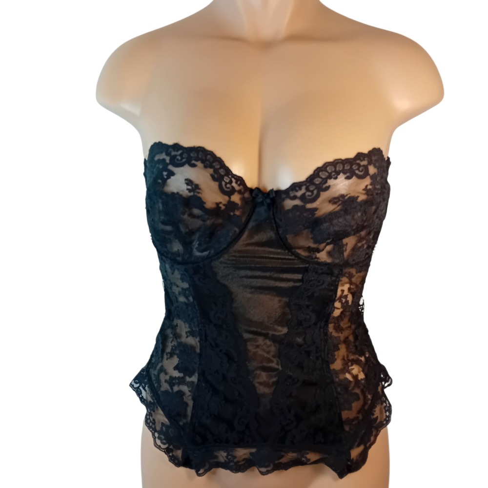 Vintage Gossard Lace Sheer Bustier Corset Lingerie Strapless Bone Pinup Sexy 34C